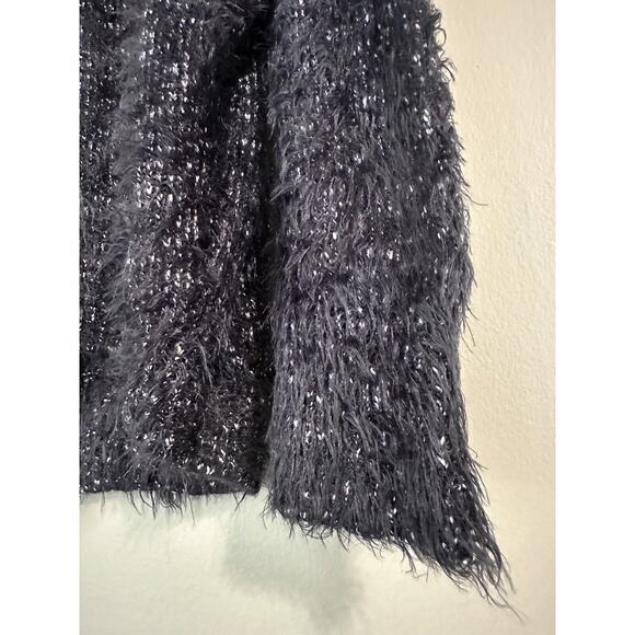 Express Blue Marl Eyelash Lace Up Neck Large Long Sleeve Sweater Super Soft - Picture 5 of 10